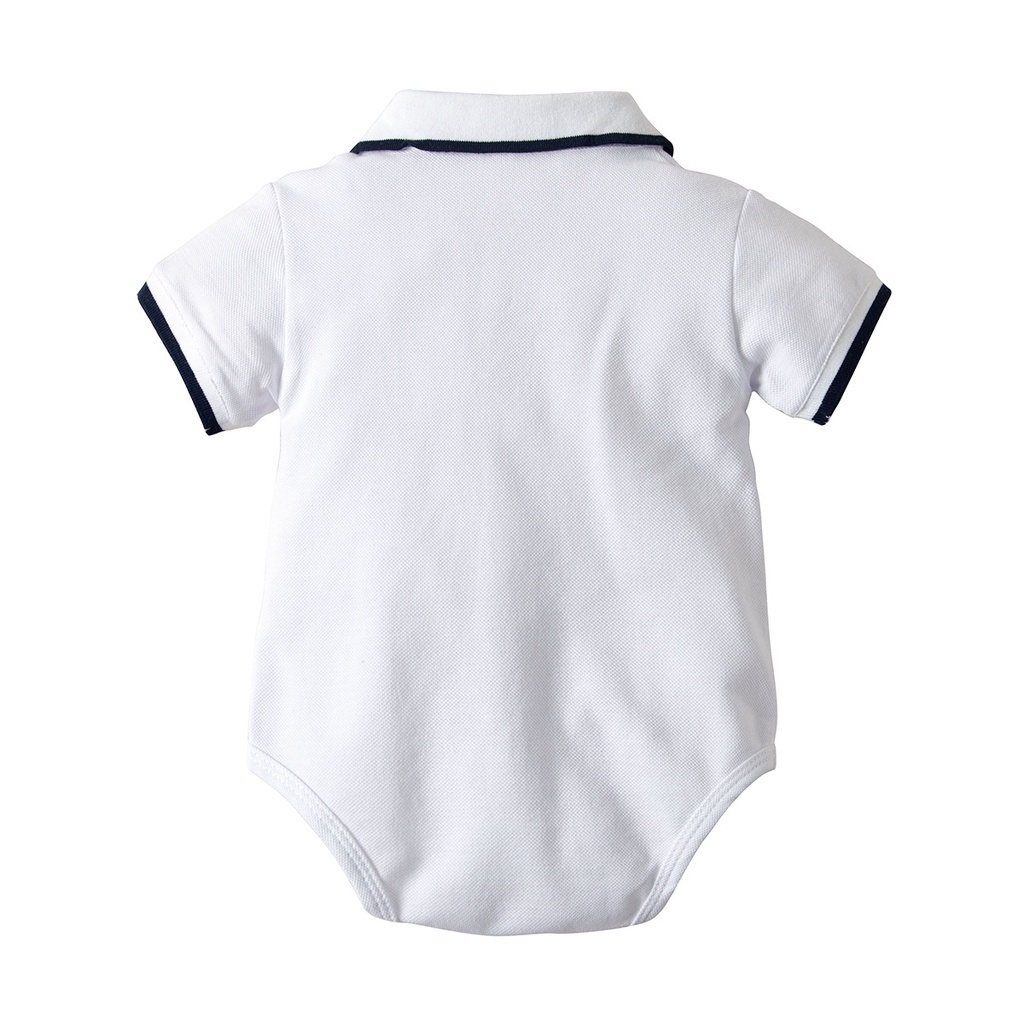 Christening Clothes for Baby Boy White Polo Romper Suspender Pants Baby