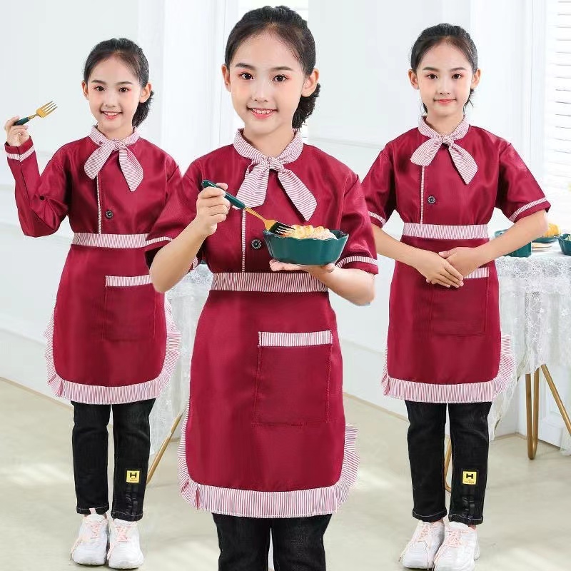 Kid Girls Kitchen Chef Cooking Tops with Apron Set Children Cosplay ...