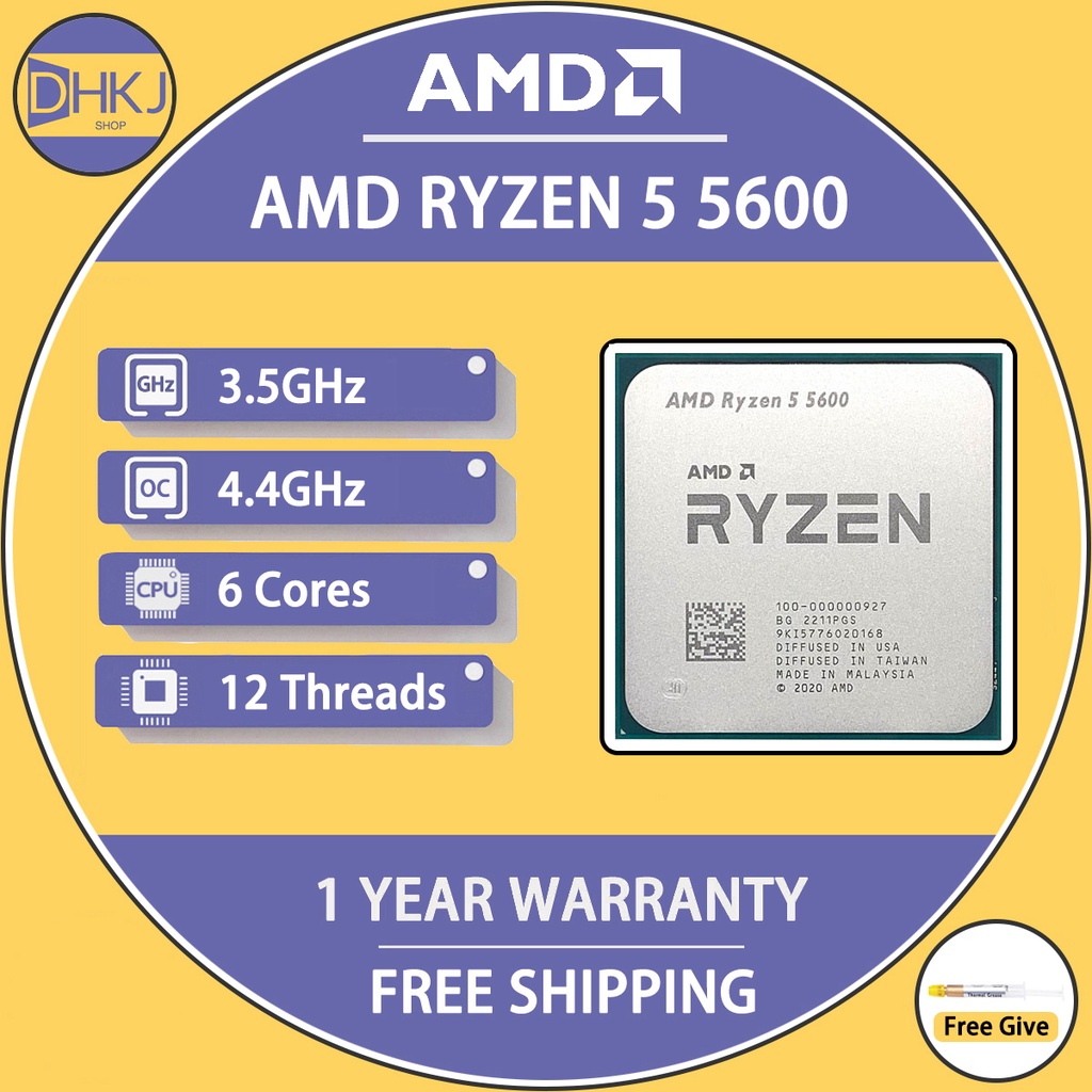 USED AMD Ryzen 5 5600 R5 5600 CPU Game Processor Socket AM4 6-Core 12 ...