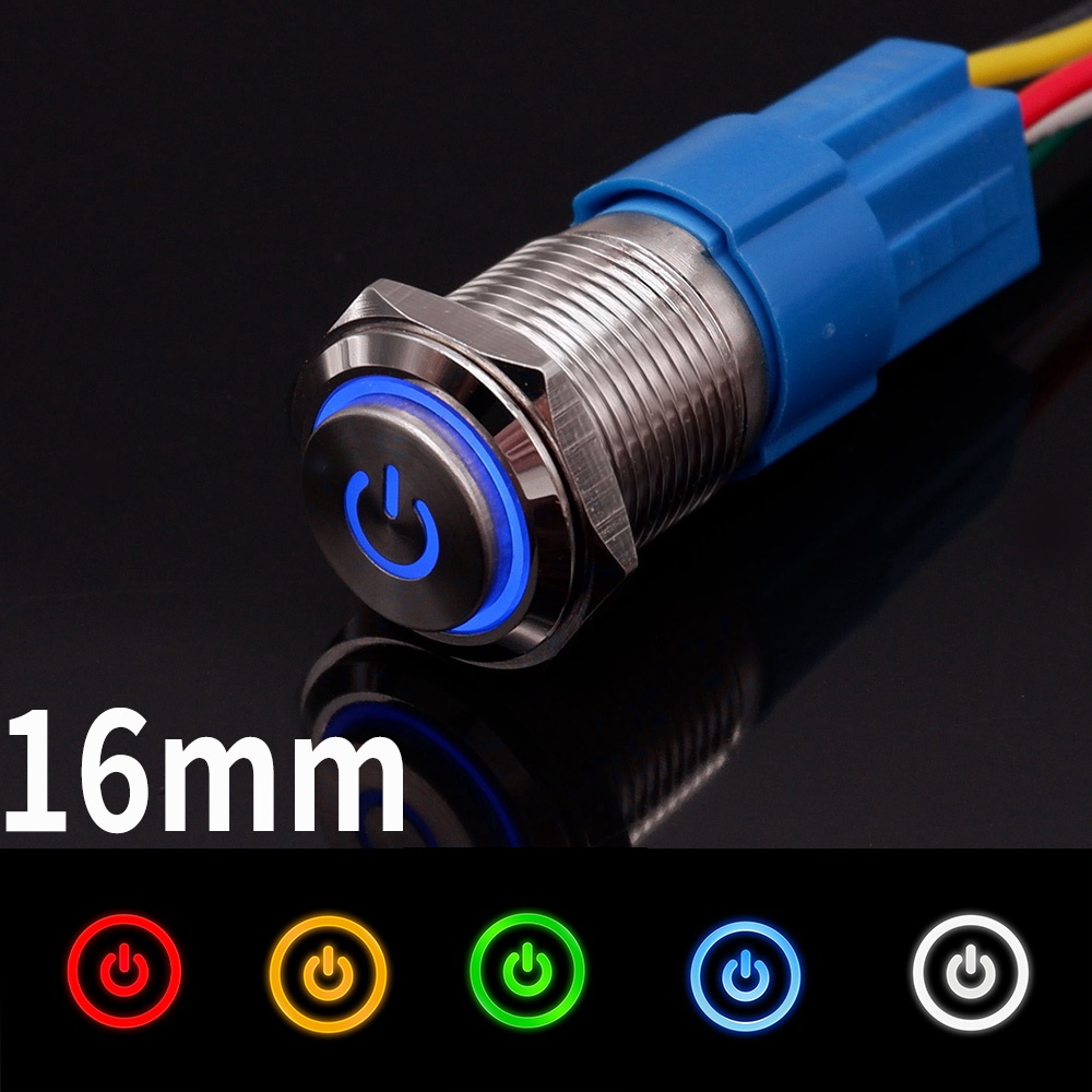 16mm Switch Button Turn On Off Power LED Lights PC AUTO Start Stop ...