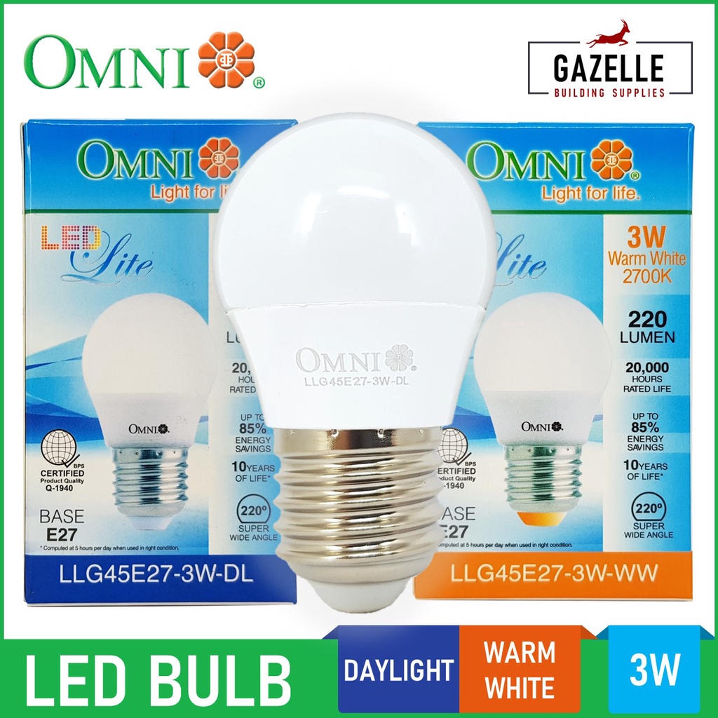 Omni Led Lite G45 Light Bulb E27 E14 Warm White Daylight 3 Watts Shopee Philippines 7657