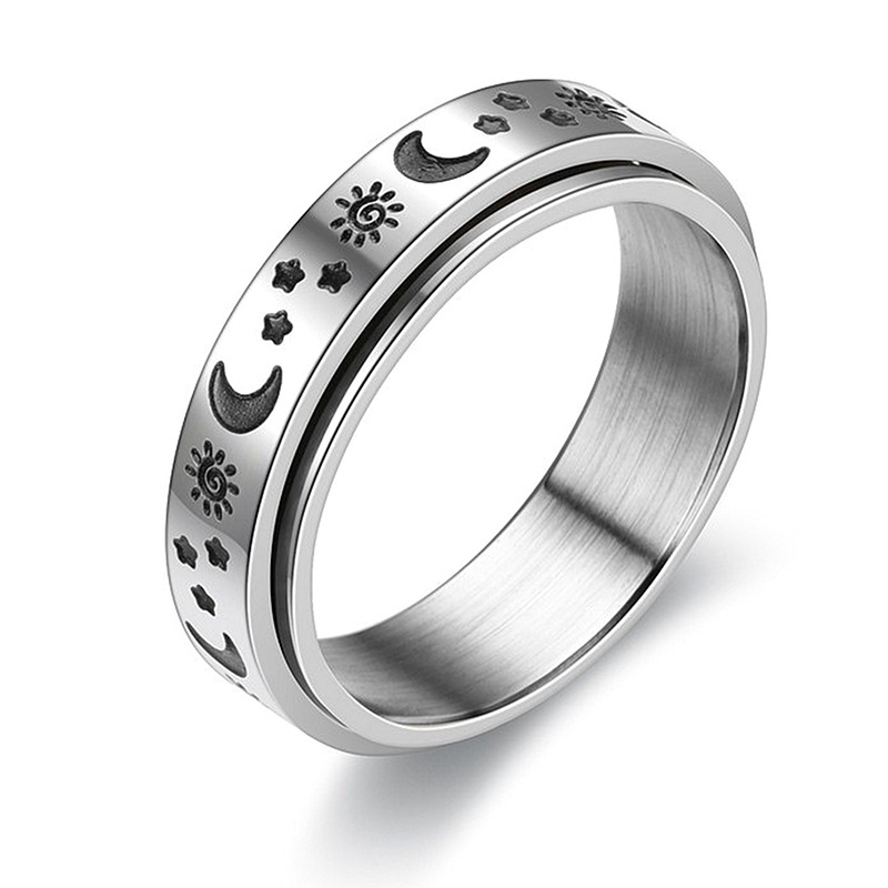 Rotate Freely Spinning Stainless Steel Anxiety Ring For Women Moon Star ...