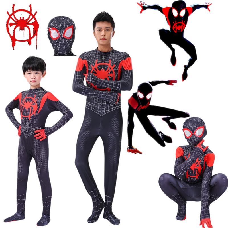 Miles Morales Costume SpiderMan Suit Kid / Adult Size Spider Tights ...
