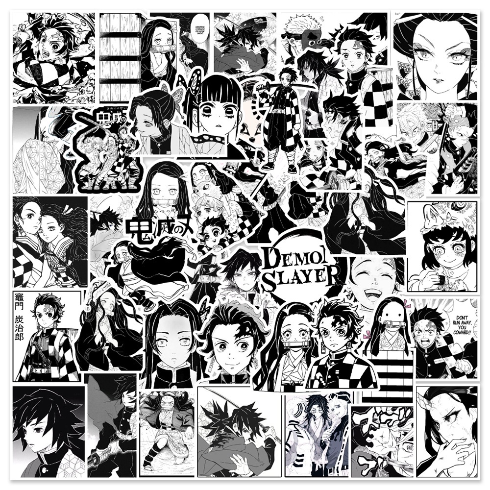 50Pcs Anime Black and White Demon Slayer Stickers for Laptop Luggage ...