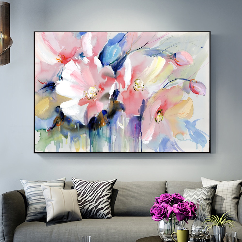 Abstract Watercolor Flower Oil Painting Print On Canvas Modern Wall Art ...