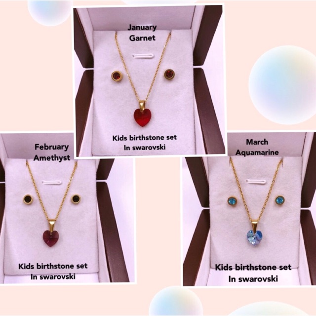 swsrovski heart kids birthstone set (12month) | Shopee Philippines