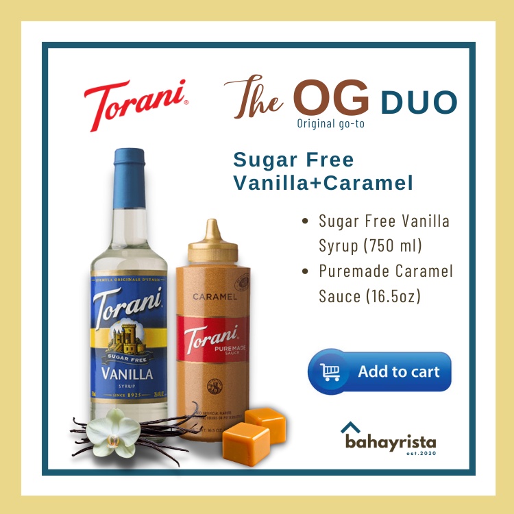 Torani OG DUO Sugar Free Vanilla Syrup 750ml, Caramel Sauce 16.5oz