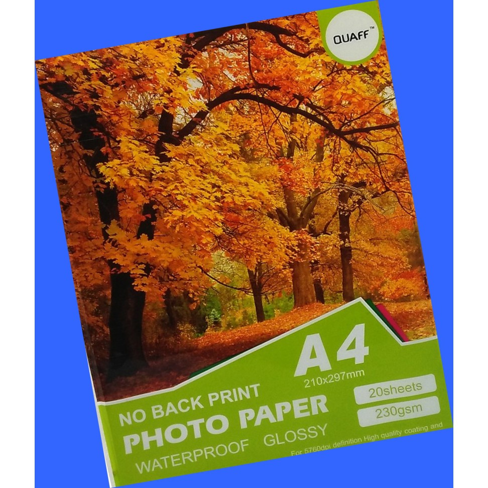 Photo Paper Waterproof Glossy 230gsm A4 size (NO BACK PRINT)