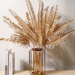 Gold Leaves Artificial Plants for Christmas Decoration, Plastic Grass Fake  Shrubs Simulation Leaves Golden Flowers Home Indoor Outdoor DIY Planter