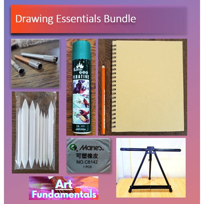 Drawing Essentials Set (Easel + Charcoal + Sketchpad + Eraser) Shopee