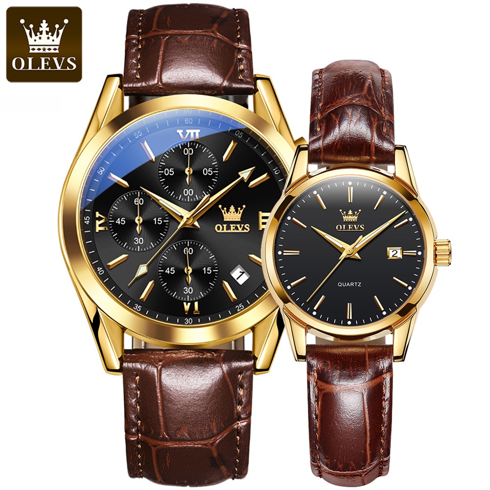 Olevs Couple Watch Analog Leather Men And Women Woman Quartz Original  Waterproof With Box Authentic