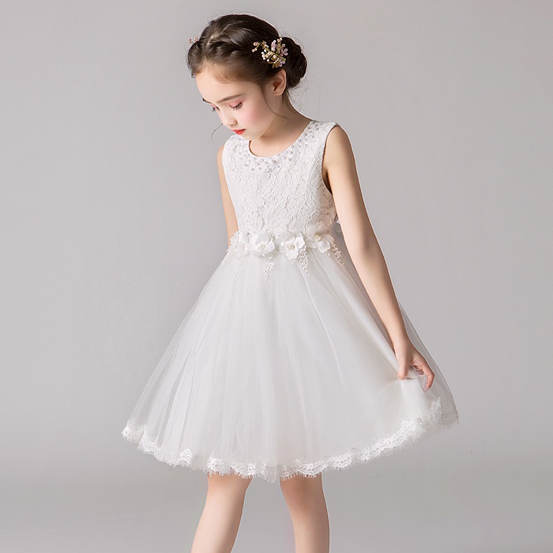 White Dress for Kids Gilr 7 Years Old 8 10 Flowers Girls Wedding Birthday Formal Princess Dress Shopee Philippines