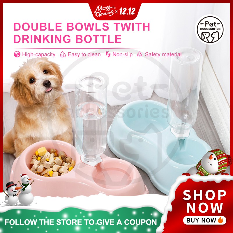 Pet Cat Dog bowl 2 in 1 Feeder / Drinking Bottle Full Set Puppy
