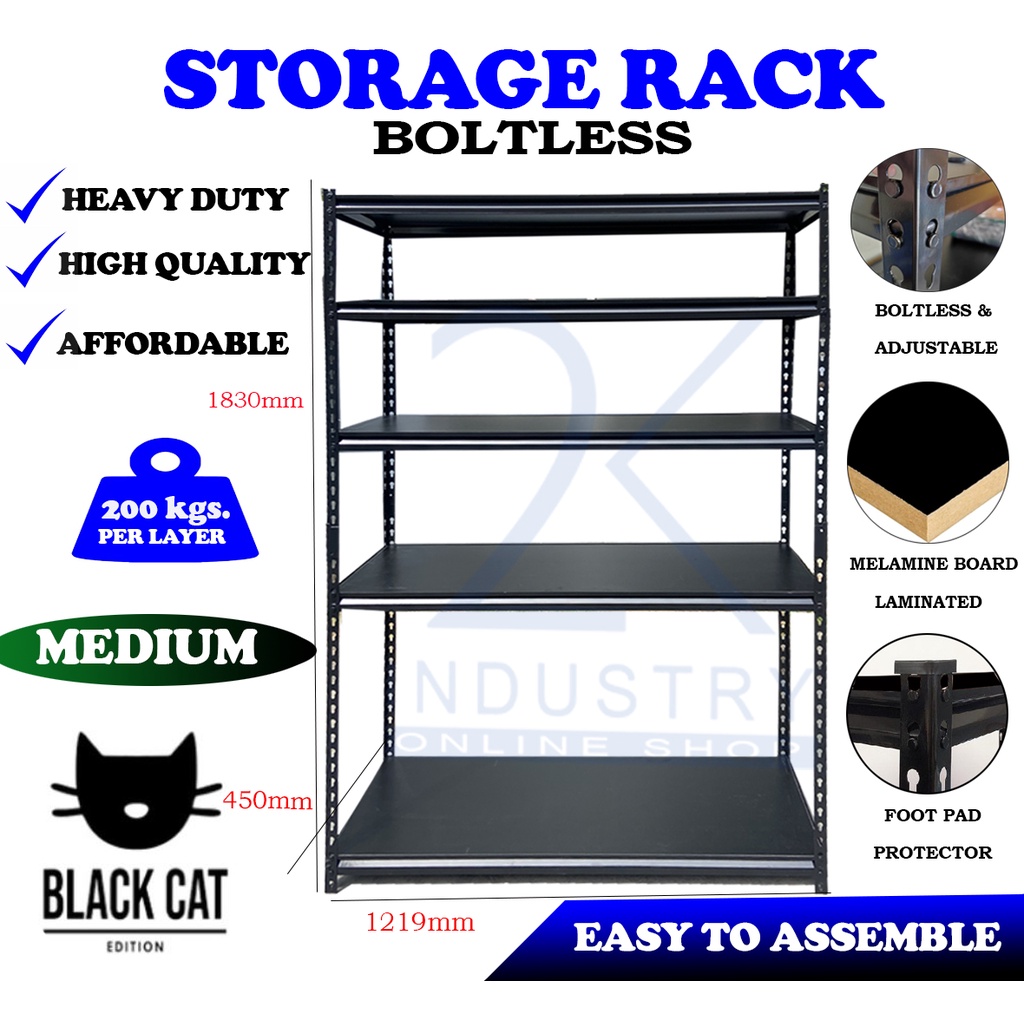 (MEDIUM) DIY STORAGE RACK BLACK CAT SHELVES STEELRACK BLACK LAMINATED