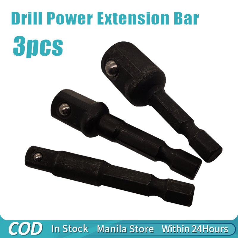 3pcs Socket Bit Adapters 1/4" 3/8" 1/2" Drive Impact Power Extension Bar Set Bit Hex Shank