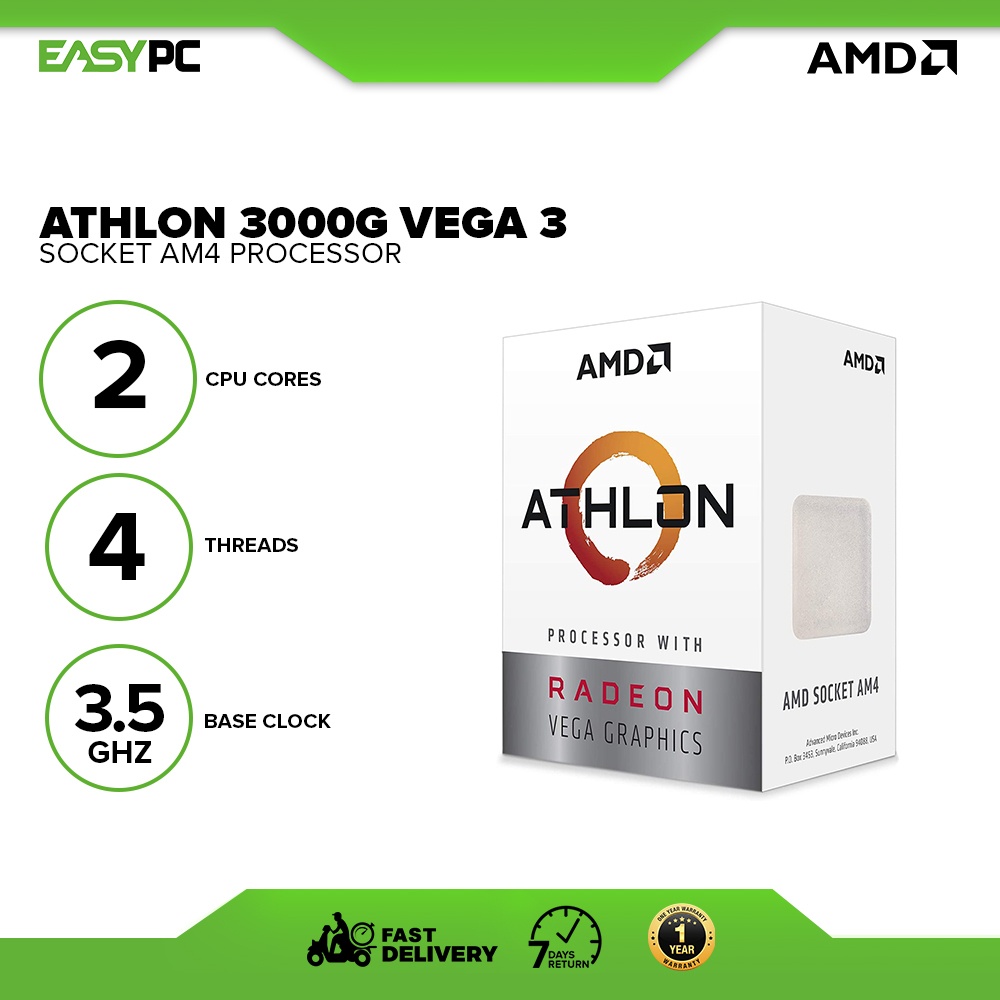 EasyPC AMD Athlon 3000G Vega 3 Socket Am4 Graphic Processor Box Type or with AMD Fan MPK