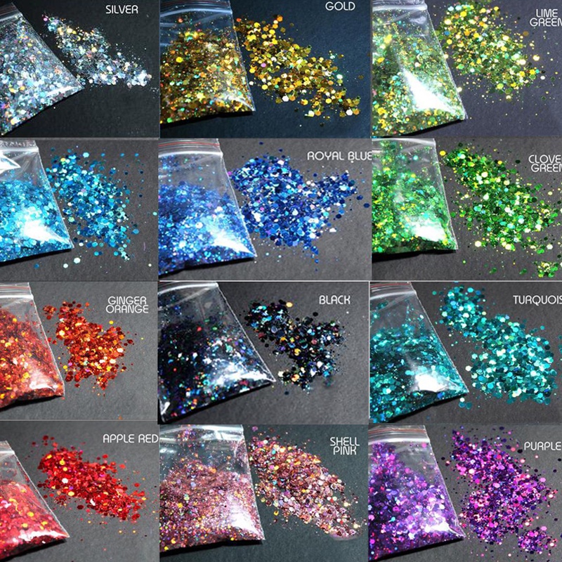 Chunky Colors Bulk Glitter 50grams 24 Colors POLYESTER HOLOGRAPHIC ...