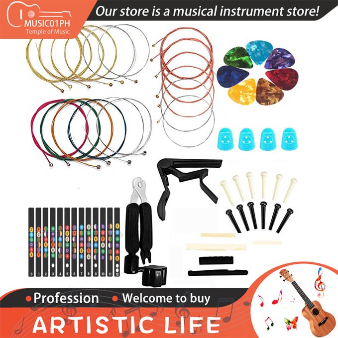 48pcs Guitar Tool Changing Kit Strings Pick Capo Winder&Cutter Tuner