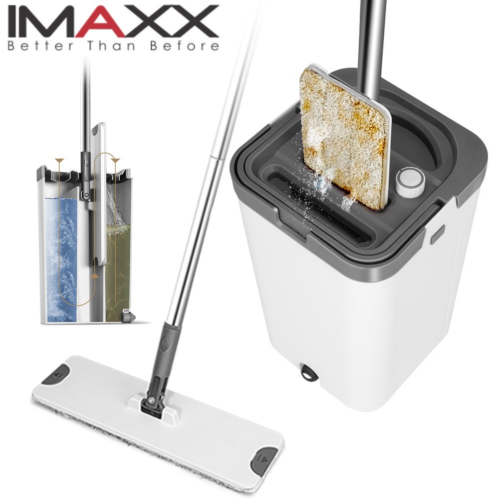 IMAXX Premium Quality Flat Mop and Bucket Set, Separates Dirty and