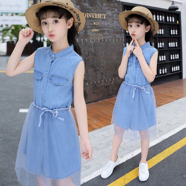 Girls Denim Dress 8Summer Suit New Style Girl Sleeveless Mid Length Princess Dress Girls Baby Fashion Kids Blue Color Dress Shopee Philippines