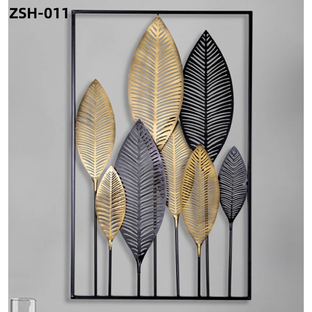 Framed Metal Wall Decor with Square Frame Leaf Art Gold Leaves For Home ...