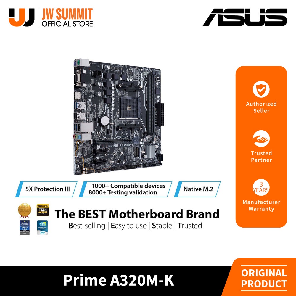Asus Prime A320MK AMD A320 uATX, DDR4 3200MHz / Prime A320MK / 90MB0TV0M0UAY0 Motherboard