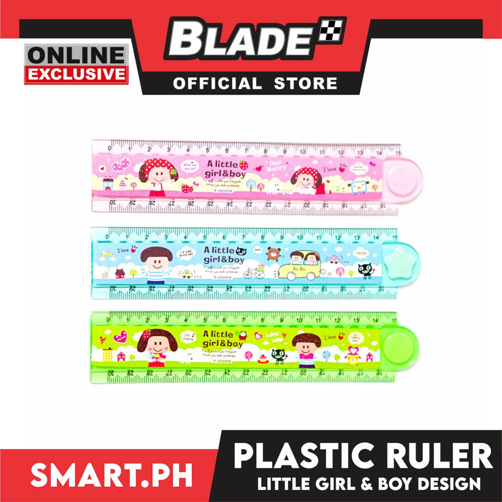 Plastic Ruler A Little Girl and Boy Design T-0059 (Assorted Colors ...