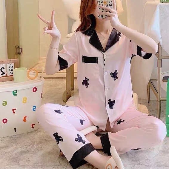 QQS FASHION Korean Silk Short Sleeve Cute Printed Comfortable