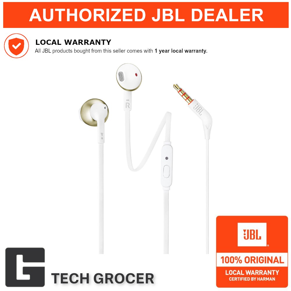 JBL T205 Pure Bass Metal In Ear Headphones with Mic Champagne