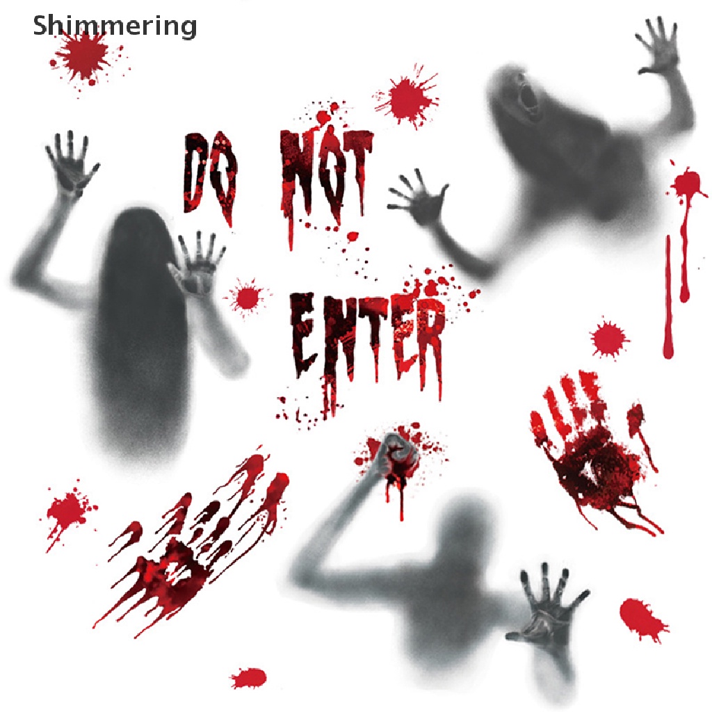 Shimmering Halloween Stickers Horror Blood Hand Print Door Stickers ...
