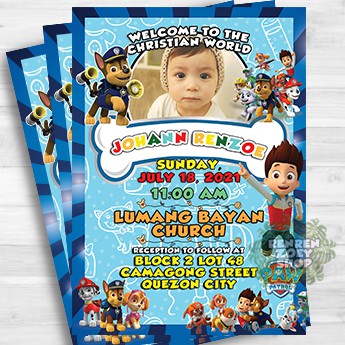 Paw Patrol Christening Baptismal Invitation Card [15pcs MINIMUM Order ...