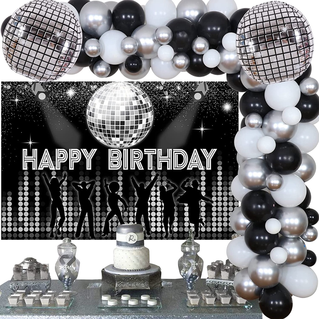 CHEEREVEAL Disco Birthday Party Decorations for Adult, Black Silver