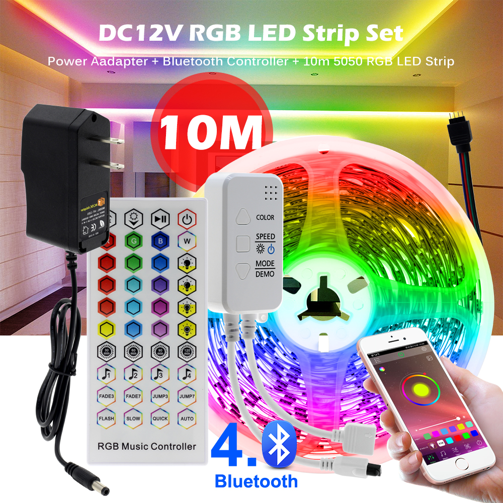 10m/Roll Bluetooth Music Sync RGB LED Strip 5050 Flexible Neon Ribbon ...