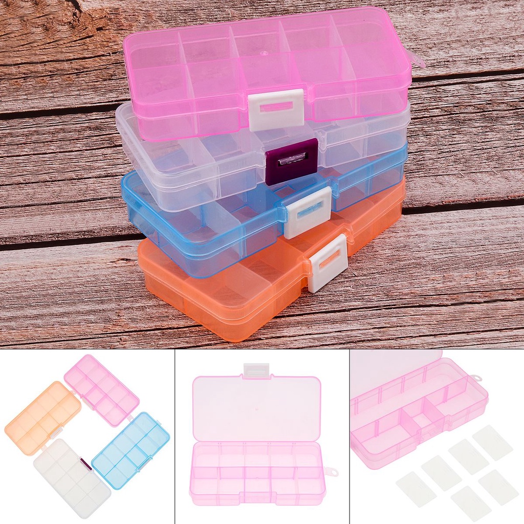 10 Compartment Organiser Storage Plastic Box, Adjustable Dividers