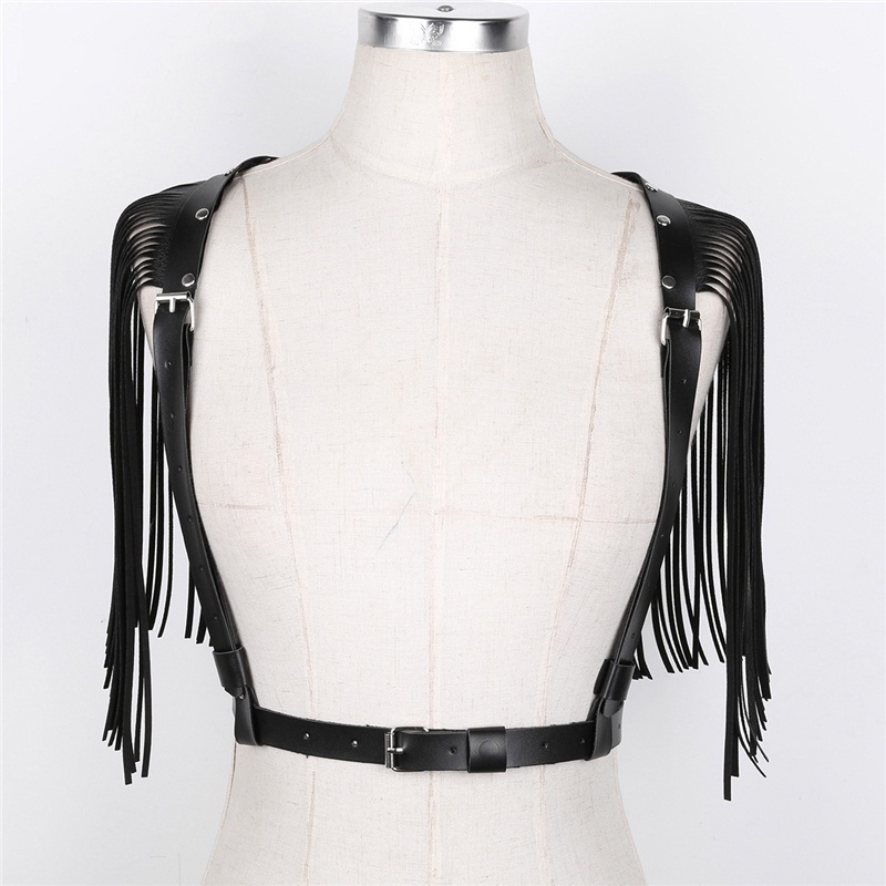 Gothic White Black Leather Long Tassels Harness Waist Belt Women Body ...
