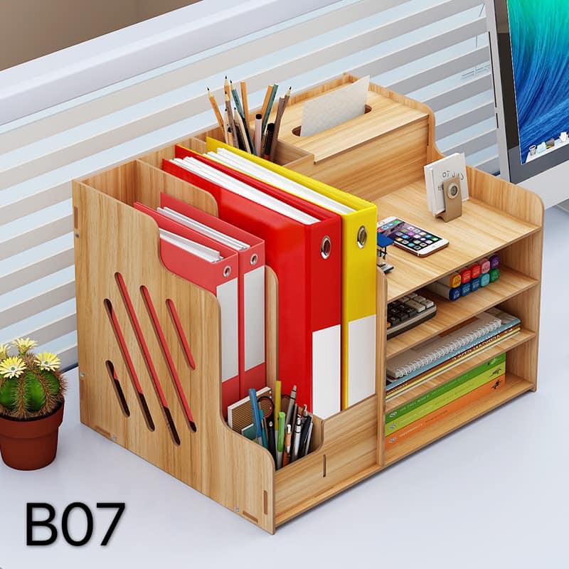 Large Multifunction DIY Desktop Storage Box Wooden Office File