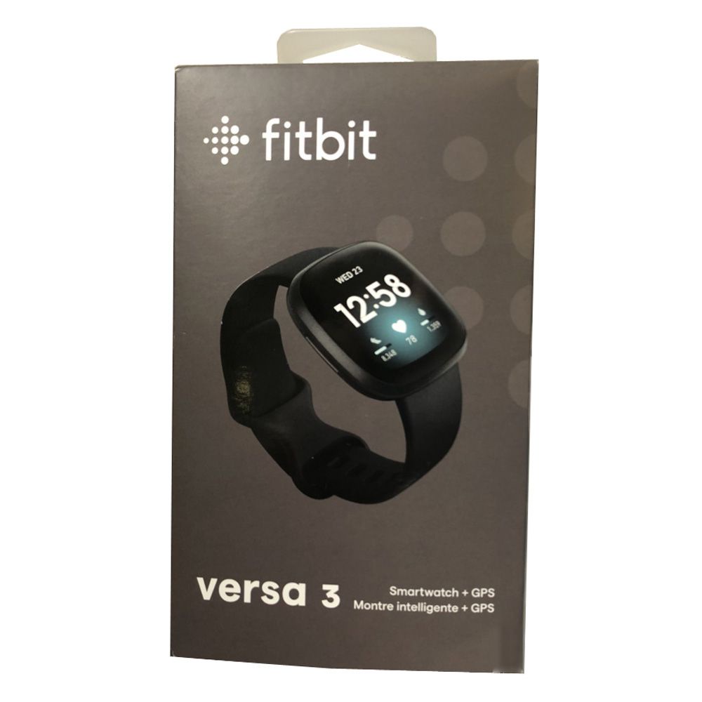 Fitbit Versa 3 Health & Fitness GPS Smartwatch (Black/ Black Aluminum ...