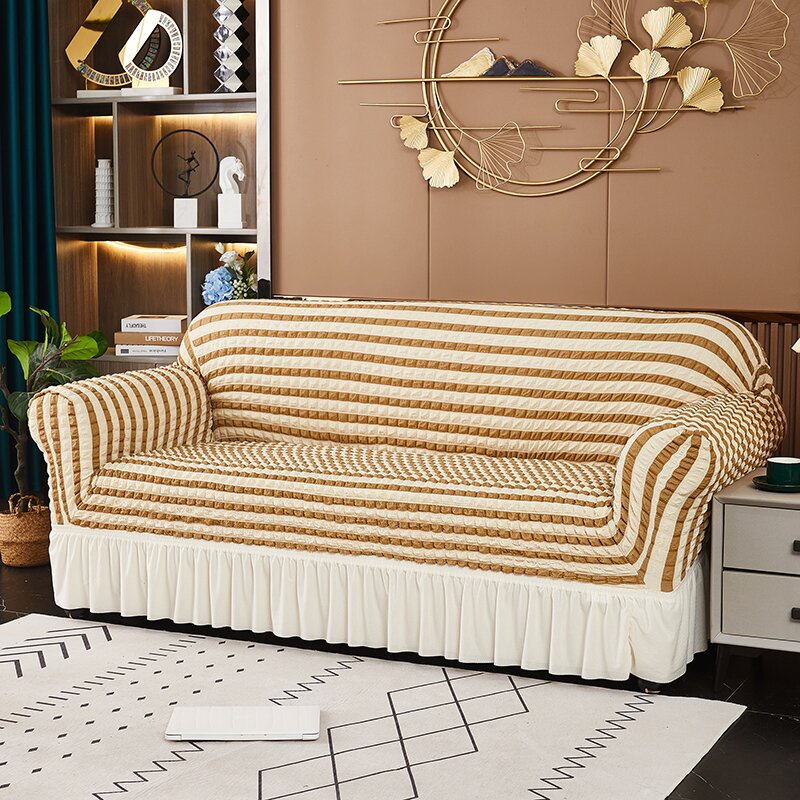Customized Universal Size 1/2/3/4 Seat Striped Sofa Cover With Skirt