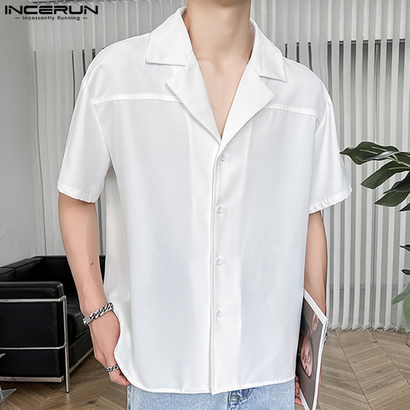 INCERUN Men Fashion Smart Short Sleeve Solid Color Button Up Formal ...