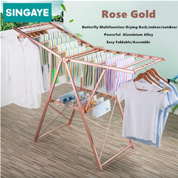 Singaye Clothes Rack Stand Clothes Drying Rack Aluminium Alloy Hanger Rack Foldable Adjustable Body