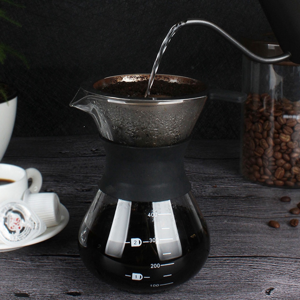 COD Manual Hand Drip Coffee Maker Glass Pot with Stainless Steel Filter ...