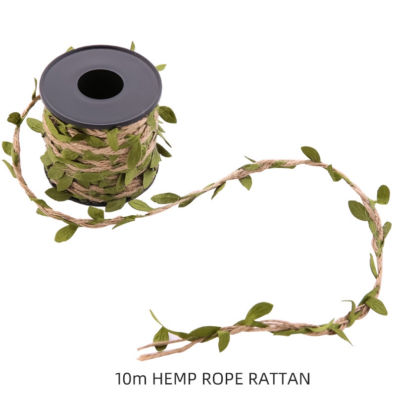 10M Simulation Green Leaves Hemp Rope Celebration Party Deco DIY Rattan ...