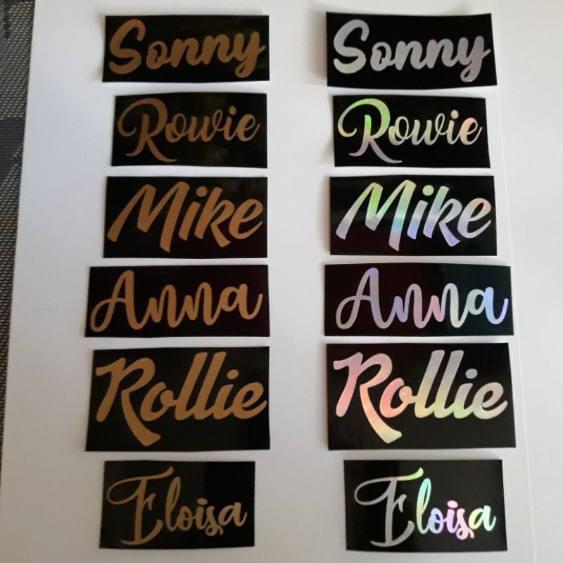 CUSTOMIZED NAME/LABEL STICKER DECAL in CURSIVE - GOLD, SILVER or ...