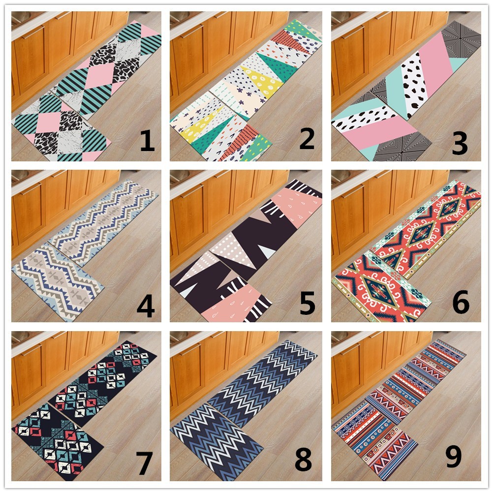 2pcs/set Geometric Pattern Kitchen Mat Long Area Rugs Carpet | Shopee ...