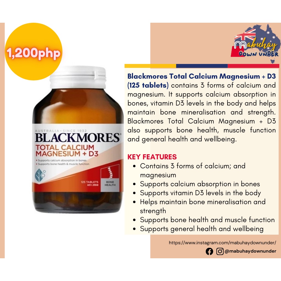 Blackmores Total Calcium Magnesium + D3 (125 tablets) Shopee Philippines