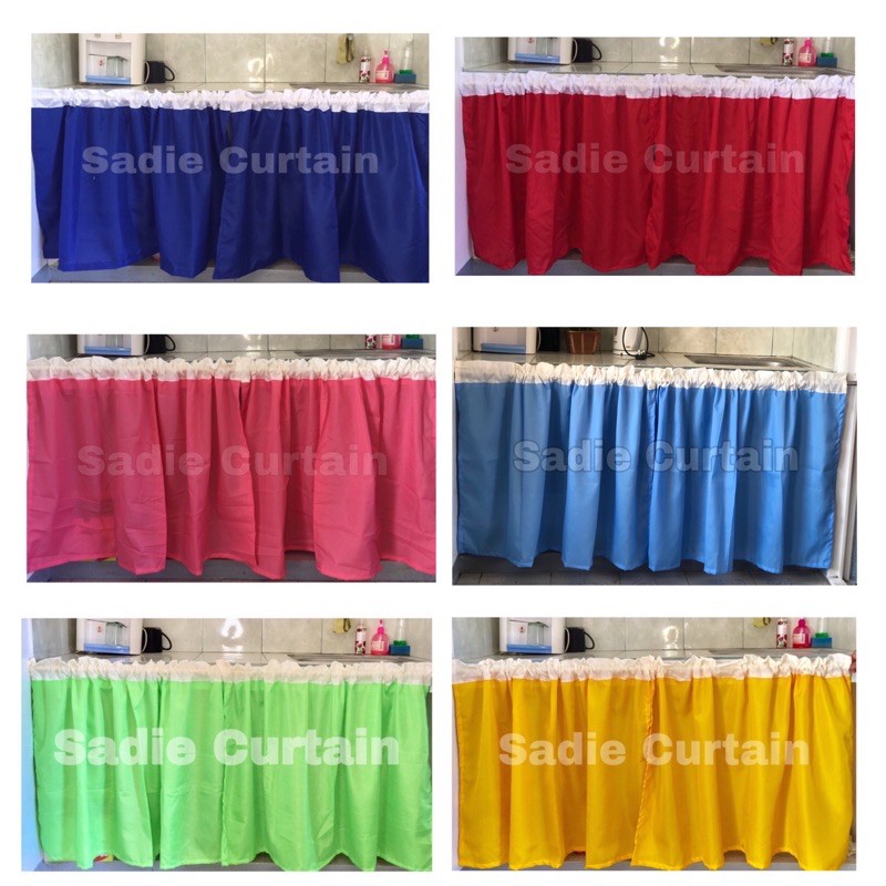 Plain with white raffle Lababo and Kitchen sink curtain 76x152cm ...