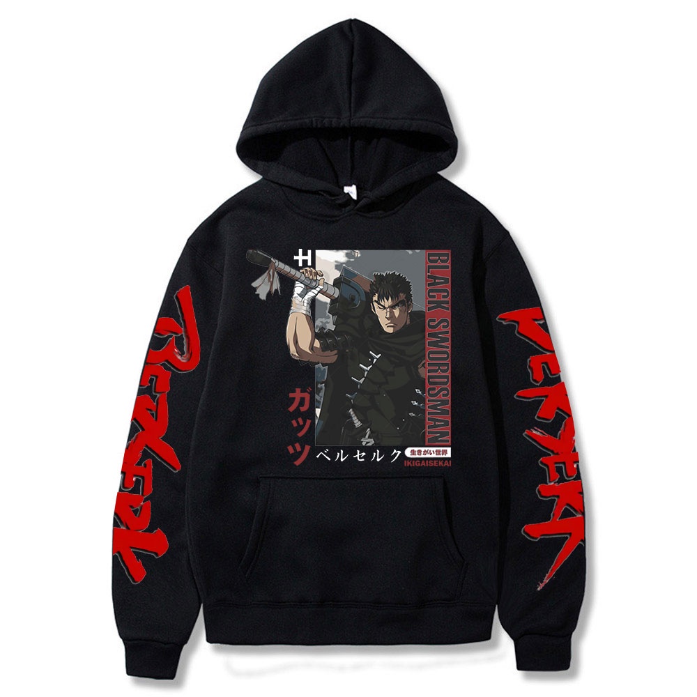 Hot Anime Hoodie Berserk Guts Graphics Logo Hooded Sweatshirt Loose 