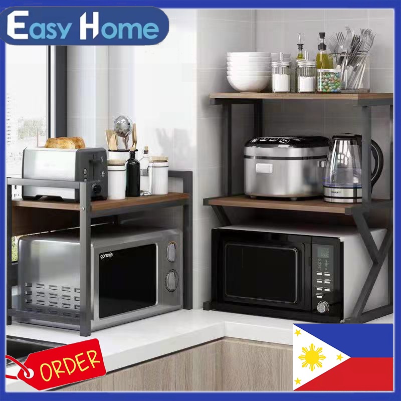New 2 Layers Wooden Kitchen Racks Multi-purpose Storage Rack Microwave ...