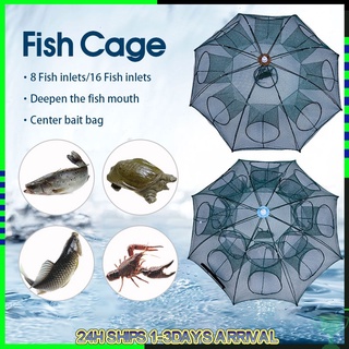Folding Umbrella Fish Net Shrimp Cage 10/16 Holes Automatic