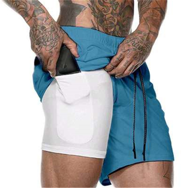 Men Sports Shorts 2-In-1 Double-Layer Quick-Drying Fitness Shorts ...
